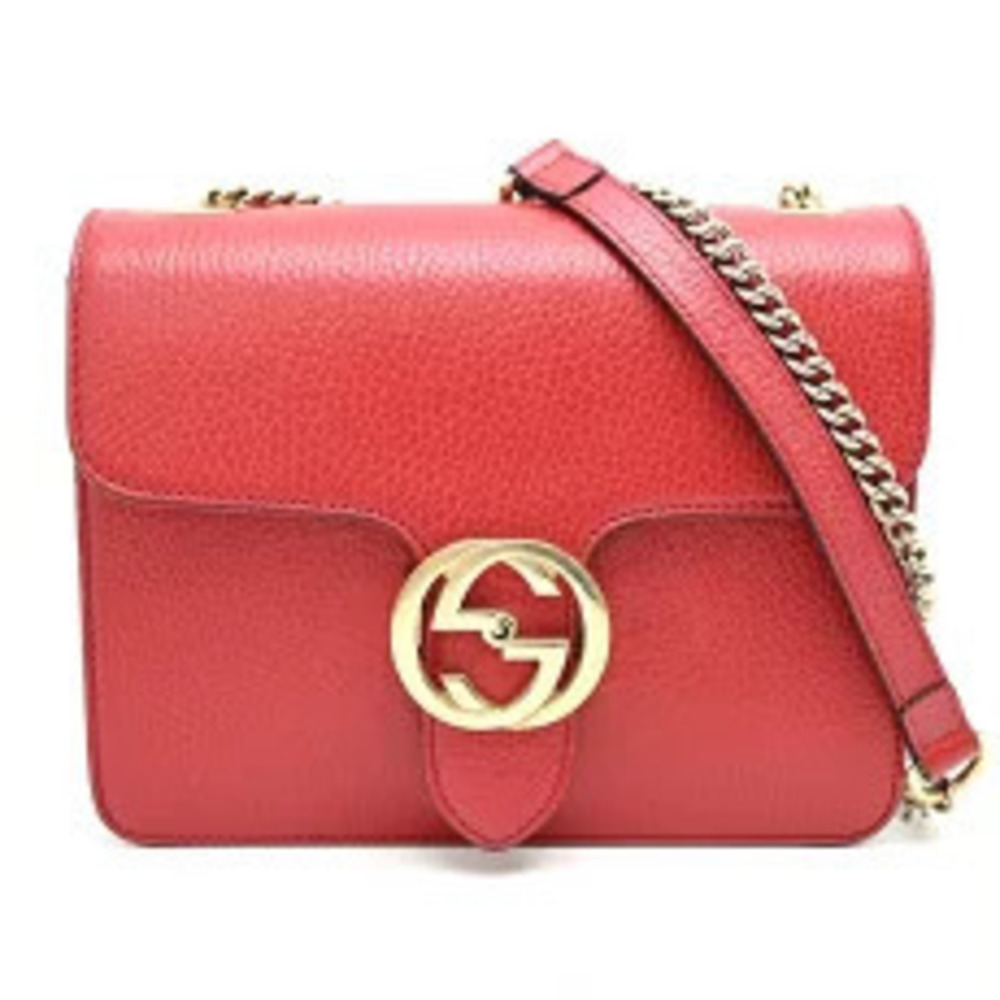 Gucci Interlocking Shoulder Bag Leather Red